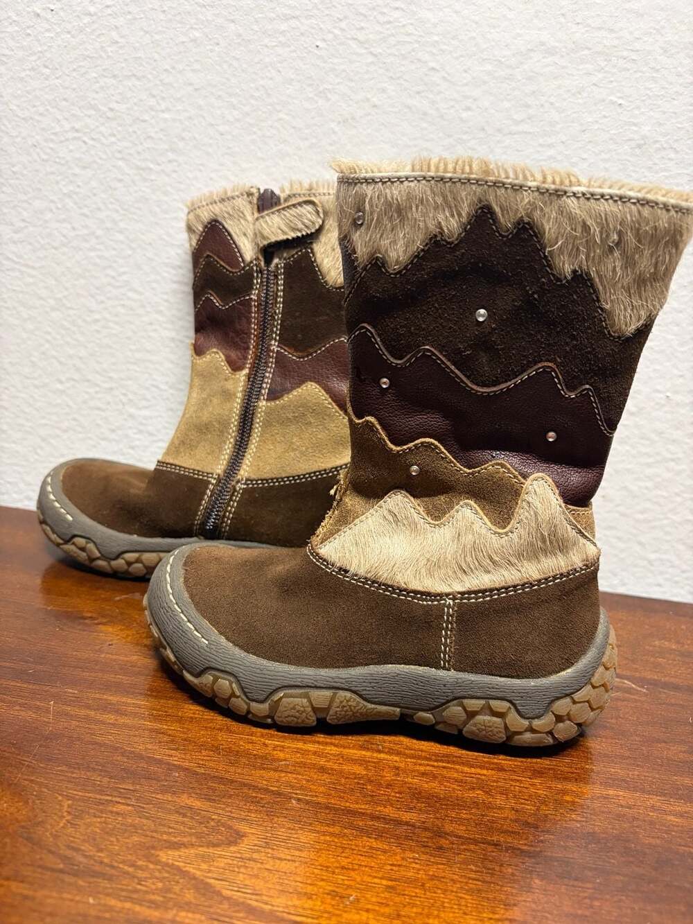 Naturino Girls Boots Size 24 Brown Leather Calf Hair Winter Snow